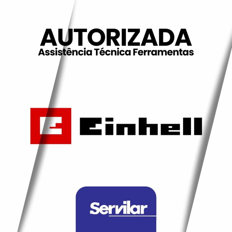 Banner branco com o logotipo da Einhell e Servilar, destacando Assistência Técnica Autorizada Einhell em Tubarão SC.