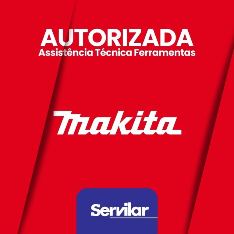 Banner com o logotipo da Makita e Servilar, destacando Assistência Técnica Autorizada Makita em Tubarão SC.