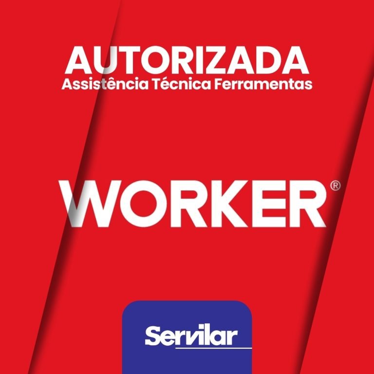 Banner com o logotipo da Worker e Servilar, destacando Assistência Técnica Autorizada Worker em Tubarão SC.