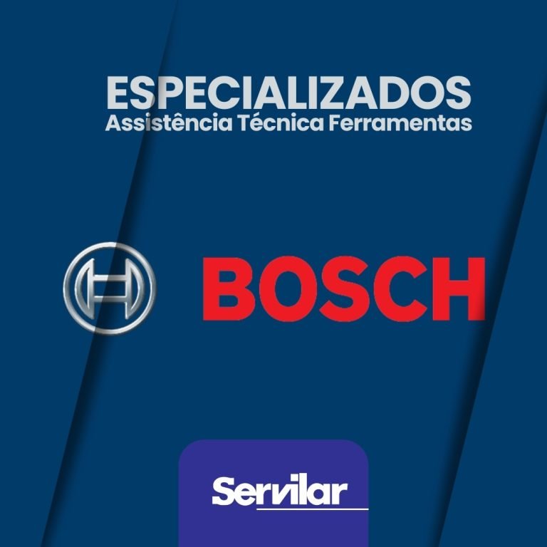 Banner com o logotipo da Bosch e Servilar, destacando Assistência Técnica Especializada Bosch em Tubarão SC.