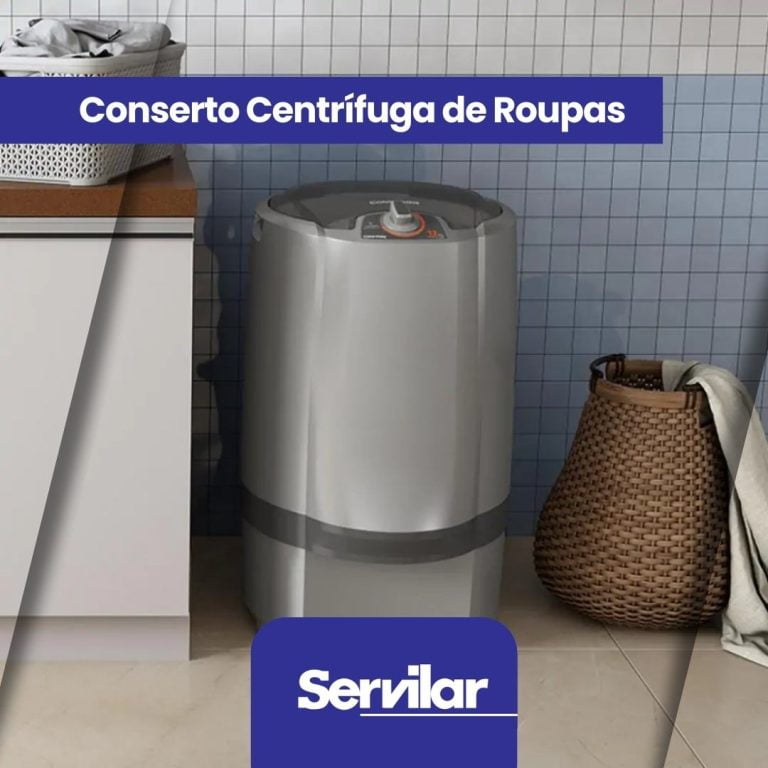Conserto de centrífuga de roupas realizado pela Servilar em Tubarão, com equipamento moderno em ambiente de lavanderia.